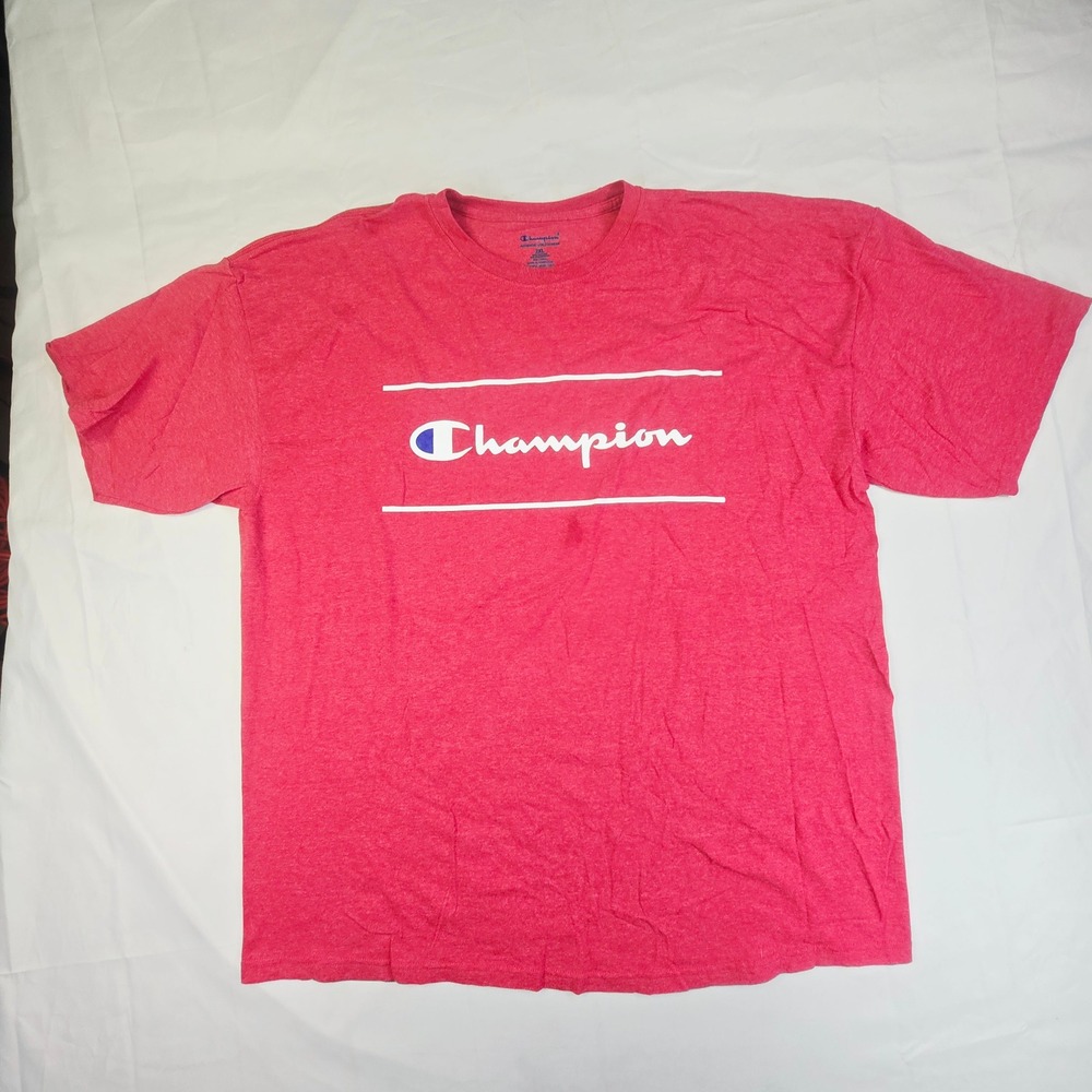 Champion Script Logo Graphic T-Shirt Mens 2XL Red Heather Short Sleeve Tee